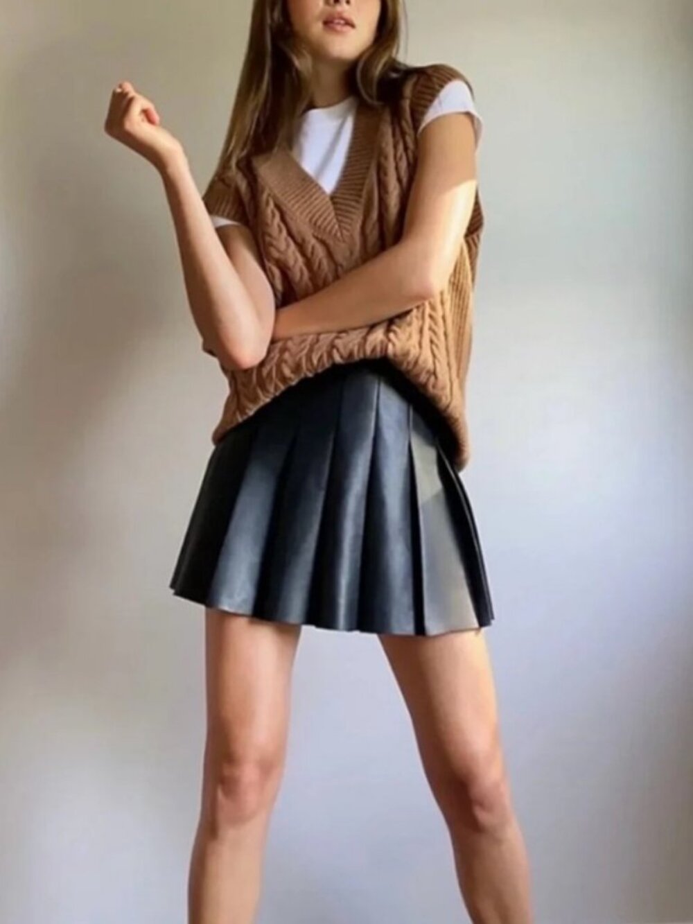 Sunday Best Olive faux leather pleated mini skirt black women's size 2